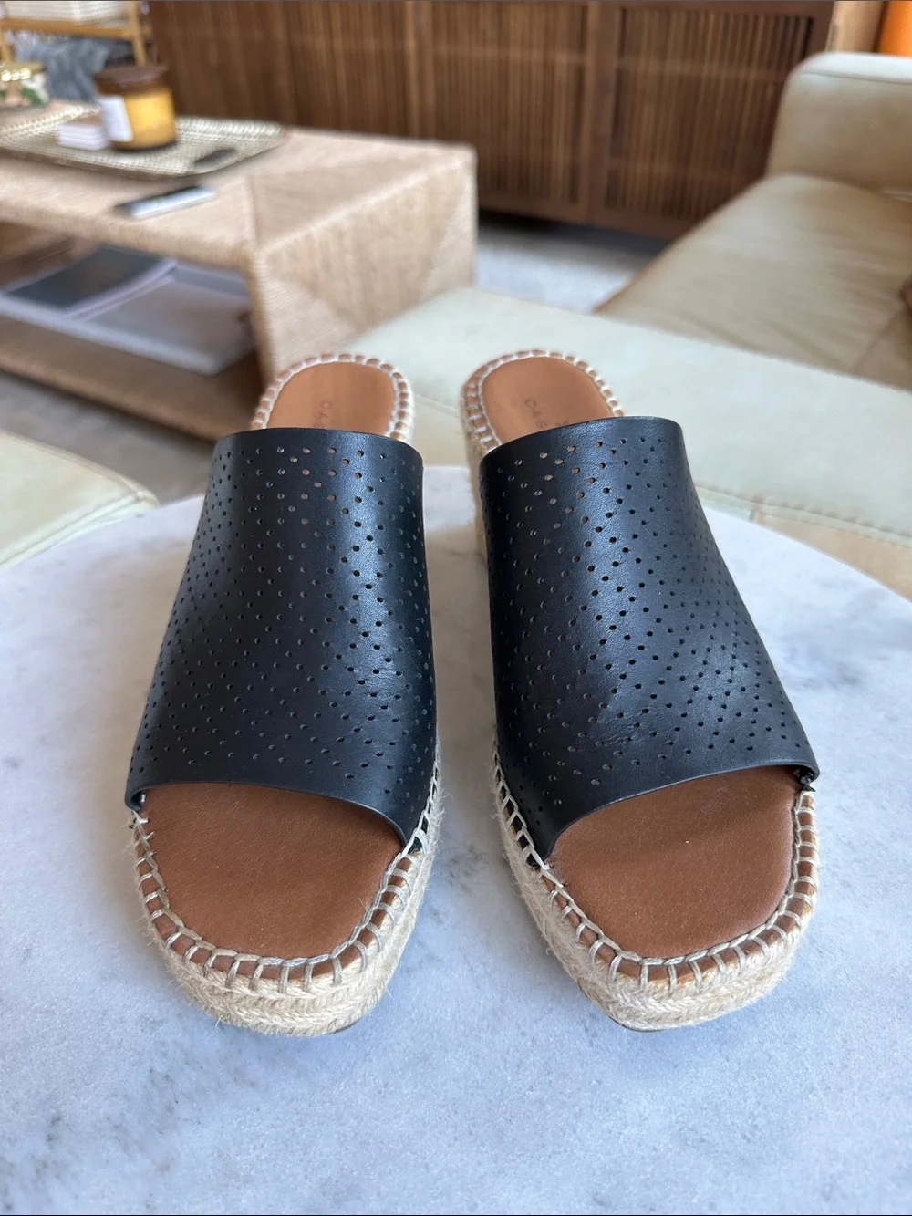 Caslon Black Perforated Espadrille Wedge Slides